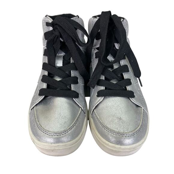 Art Class Girl's Metallic Faux Leather High-Top Sneakers Silver Size 2 - Picture 1 of 7